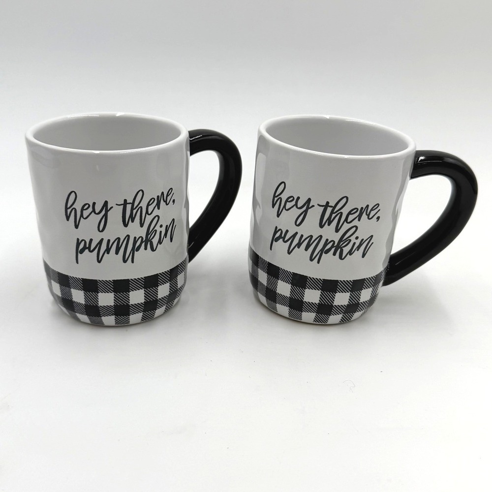 Robert‎ Stanley Set of 2 Mugs Hey There Pumpkin Buffalo Plaid Coffee Cup